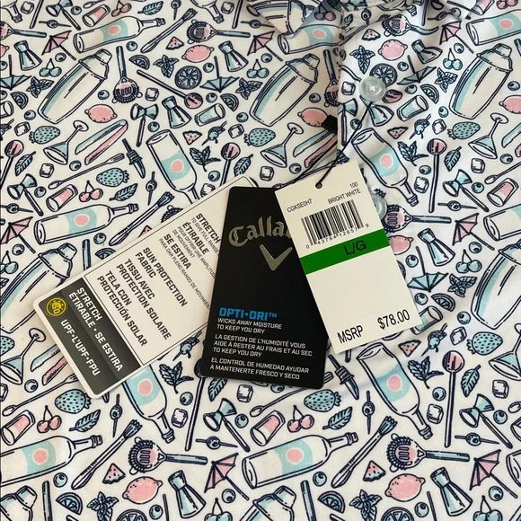 Callaway Men's Opti-Dri Cocktail Print Bright White Polo NWT Size L - Picture 4 of 5